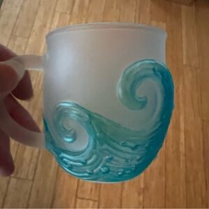 Ocean Wave Frosted Handblown Glass Mug (buy 1 or up to 4)